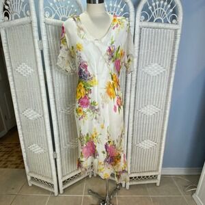 Vintage Allison Woods Floral Rayon Midi‎ Dress Size 14W Garden Party Cottagecore